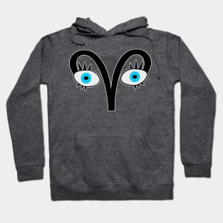 Aries Eyes - Aries Horoscope. Big blue eyes with Aries symbol for eyebrows. Includes sticker set. Hoodie